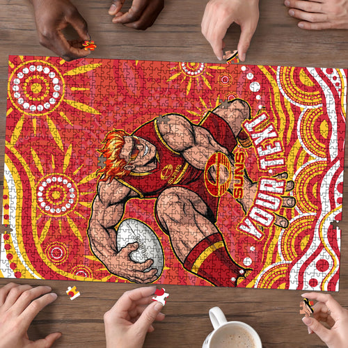 Personalized Gold Coast Suns Mascot Puzzle Aboriginal Dot Art - Dreamtime Football Mascot
