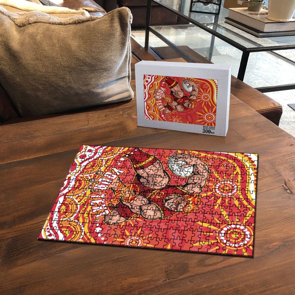 Personalized Gold Coast Suns Mascot Puzzle Aboriginal Dot Art - Dreamtime Football Mascot