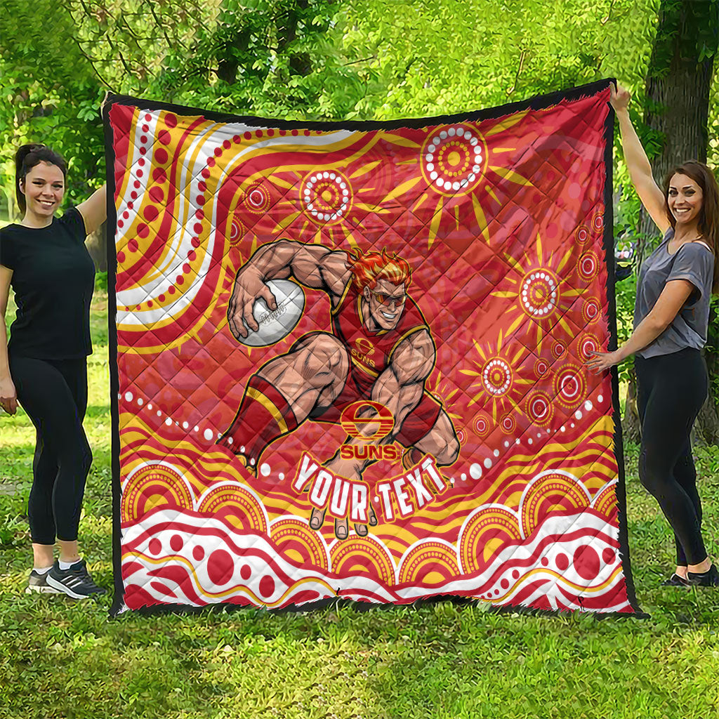 Personalized Gold Coast Suns Mascot Quilt Aboriginal Dot Art - Dreamtime Football Mascot