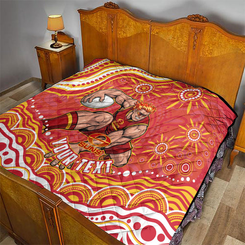 Personalized Gold Coast Suns Mascot Quilt Aboriginal Dot Art - Dreamtime Football Mascot