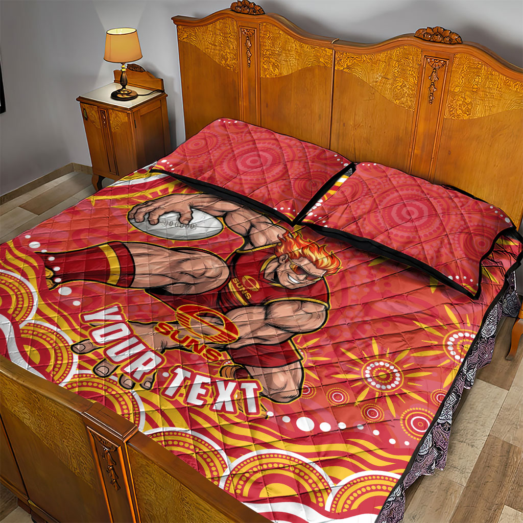 Personalized Gold Coast Suns Mascot Quilt Bed Set Aboriginal Dot Art - Dreamtime Football Mascot