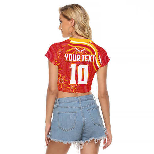 Personalized Gold Coast Suns Mascot Raglan Cropped T Shirt Aboriginal Dot Art - Dreamtime Football Mascot