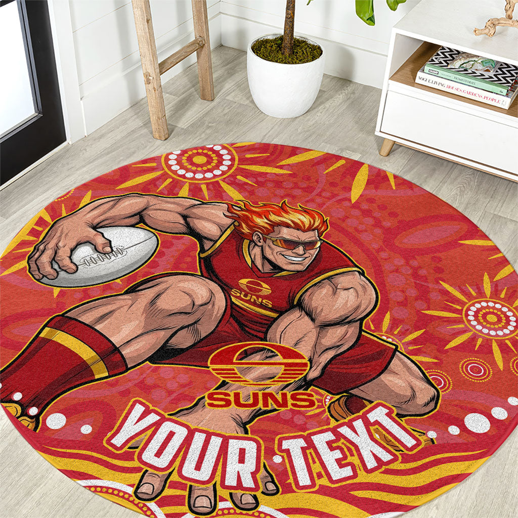 Personalized Gold Coast Suns Mascot Round Carpet Aboriginal Dot Art - Dreamtime Football Mascot