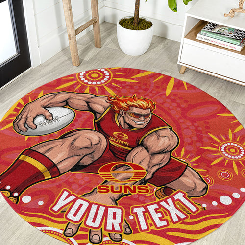 Personalized Gold Coast Suns Mascot Round Carpet Aboriginal Dot Art - Dreamtime Football Mascot