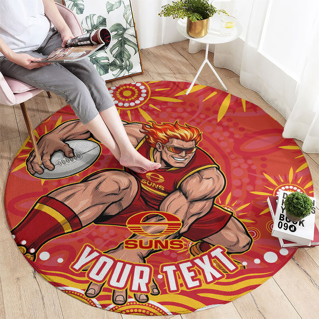 Personalized Gold Coast Suns Mascot Round Carpet Aboriginal Dot Art - Dreamtime Football Mascot