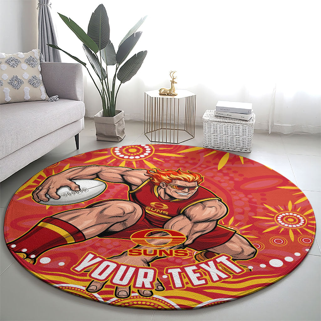 Personalized Gold Coast Suns Mascot Round Carpet Aboriginal Dot Art - Dreamtime Football Mascot
