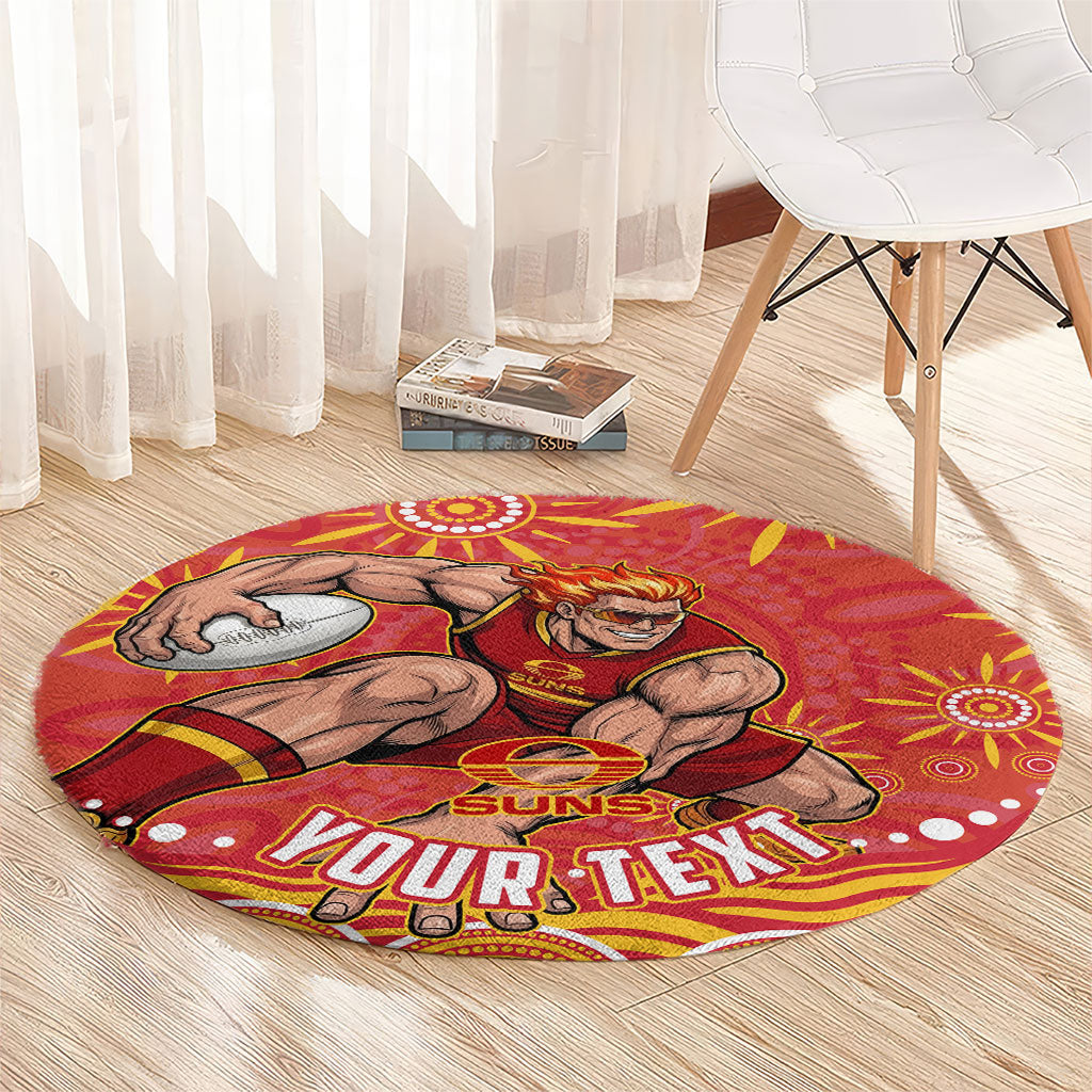 Personalized Gold Coast Suns Mascot Round Carpet Aboriginal Dot Art - Dreamtime Football Mascot