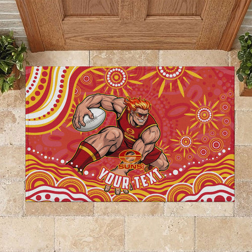 Personalized Gold Coast Suns Mascot Rubber Doormat Aboriginal Dot Art - Dreamtime Football Mascot