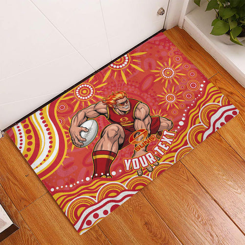 Personalized Gold Coast Suns Mascot Rubber Doormat Aboriginal Dot Art - Dreamtime Football Mascot
