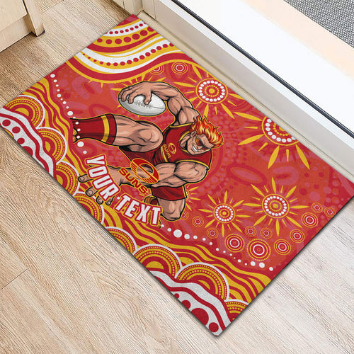 Personalized Gold Coast Suns Mascot Rubber Doormat Aboriginal Dot Art - Dreamtime Football Mascot