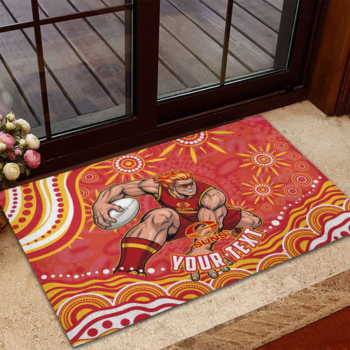 Personalized Gold Coast Suns Mascot Rubber Doormat Aboriginal Dot Art - Dreamtime Football Mascot