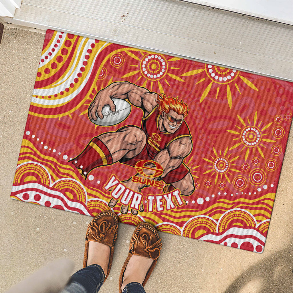 Personalized Gold Coast Suns Mascot Rubber Doormat Aboriginal Dot Art - Dreamtime Football Mascot