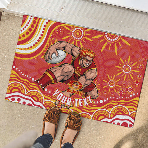 Personalized Gold Coast Suns Mascot Rubber Doormat Aboriginal Dot Art - Dreamtime Football Mascot
