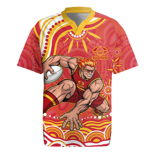 Personalized Gold Coast Suns Mascot Rugby Jersey Aboriginal Dot Art - Dreamtime Football Mascot