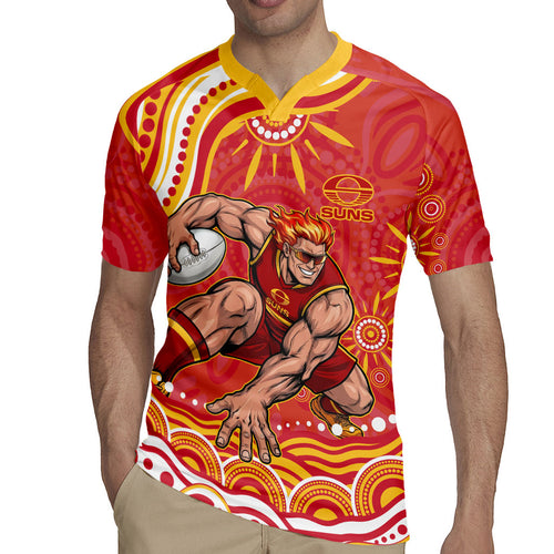 Personalized Gold Coast Suns Mascot Rugby Jersey Aboriginal Dot Art - Dreamtime Football Mascot