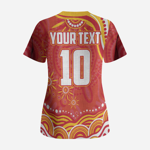 Personalized Gold Coast Suns Mascot Scrub Top Aboriginal Dot Art - Dreamtime Football Mascot