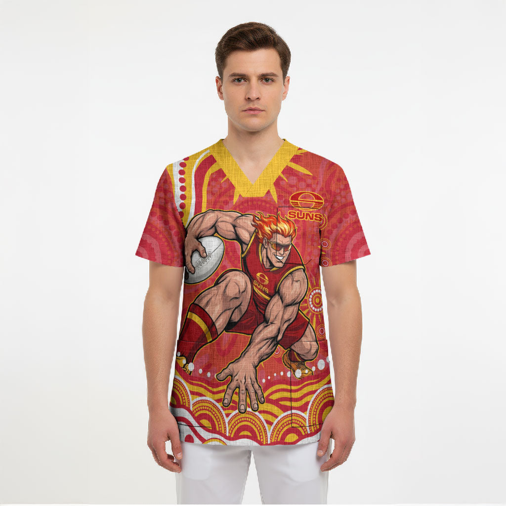 Personalized Gold Coast Suns Mascot Scrub Top Aboriginal Dot Art - Dreamtime Football Mascot