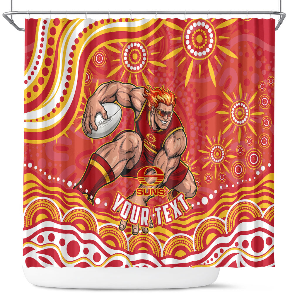 Personalized Gold Coast Suns Mascot Shower Curtain Aboriginal Dot Art - Dreamtime Football Mascot