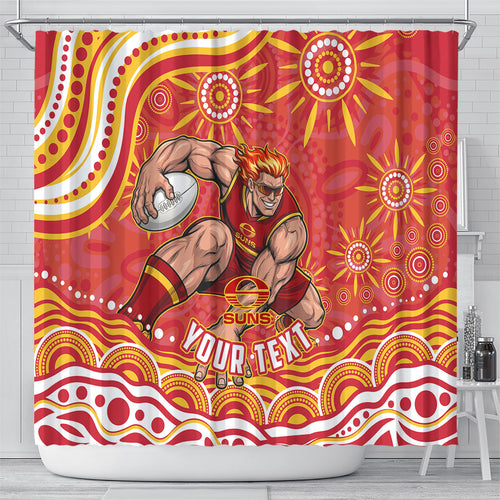 Personalized Gold Coast Suns Mascot Shower Curtain Aboriginal Dot Art - Dreamtime Football Mascot