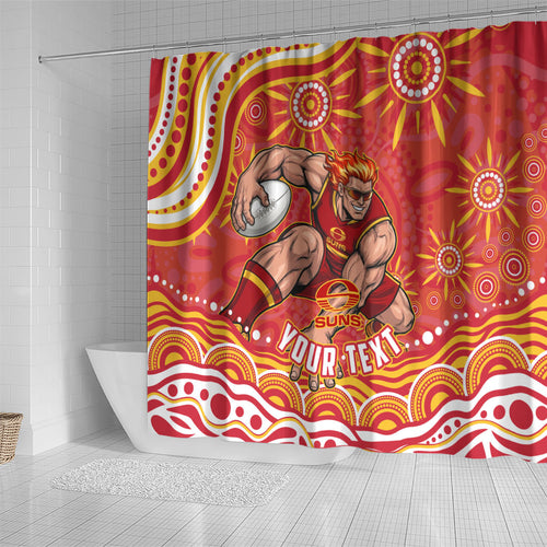 Personalized Gold Coast Suns Mascot Shower Curtain Aboriginal Dot Art - Dreamtime Football Mascot