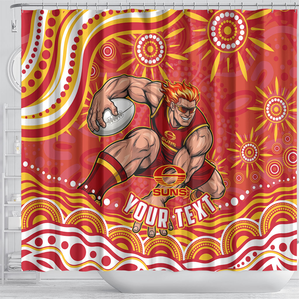Personalized Gold Coast Suns Mascot Shower Curtain Aboriginal Dot Art - Dreamtime Football Mascot