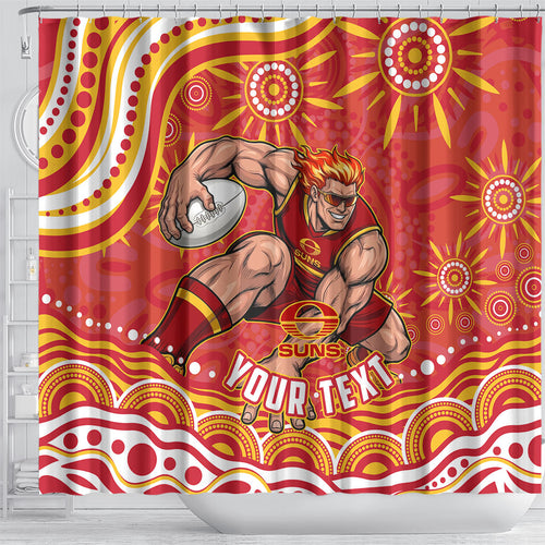 Personalized Gold Coast Suns Mascot Shower Curtain Aboriginal Dot Art - Dreamtime Football Mascot