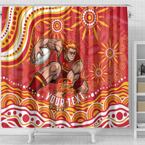 Personalized Gold Coast Suns Mascot Shower Curtain Aboriginal Dot Art - Dreamtime Football Mascot
