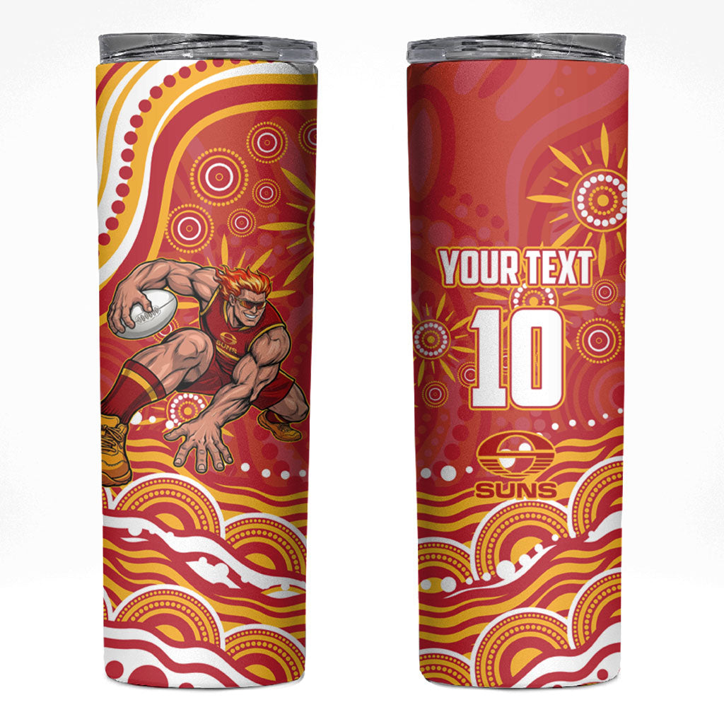 Personalized Gold Coast Suns Mascot Skinny Tumbler Aboriginal Dot Art - Dreamtime Football Mascot