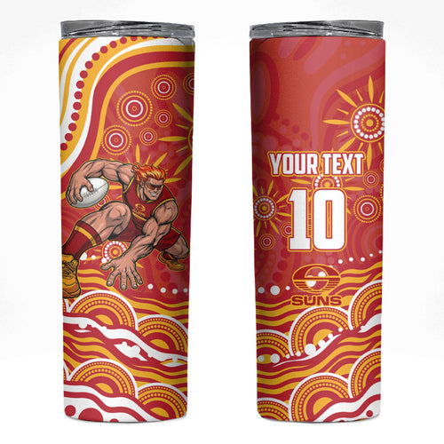 Personalized Gold Coast Suns Mascot Skinny Tumbler Aboriginal Dot Art - Dreamtime Football Mascot