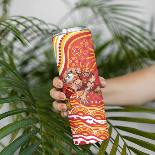Personalized Gold Coast Suns Mascot Skinny Tumbler Aboriginal Dot Art - Dreamtime Football Mascot