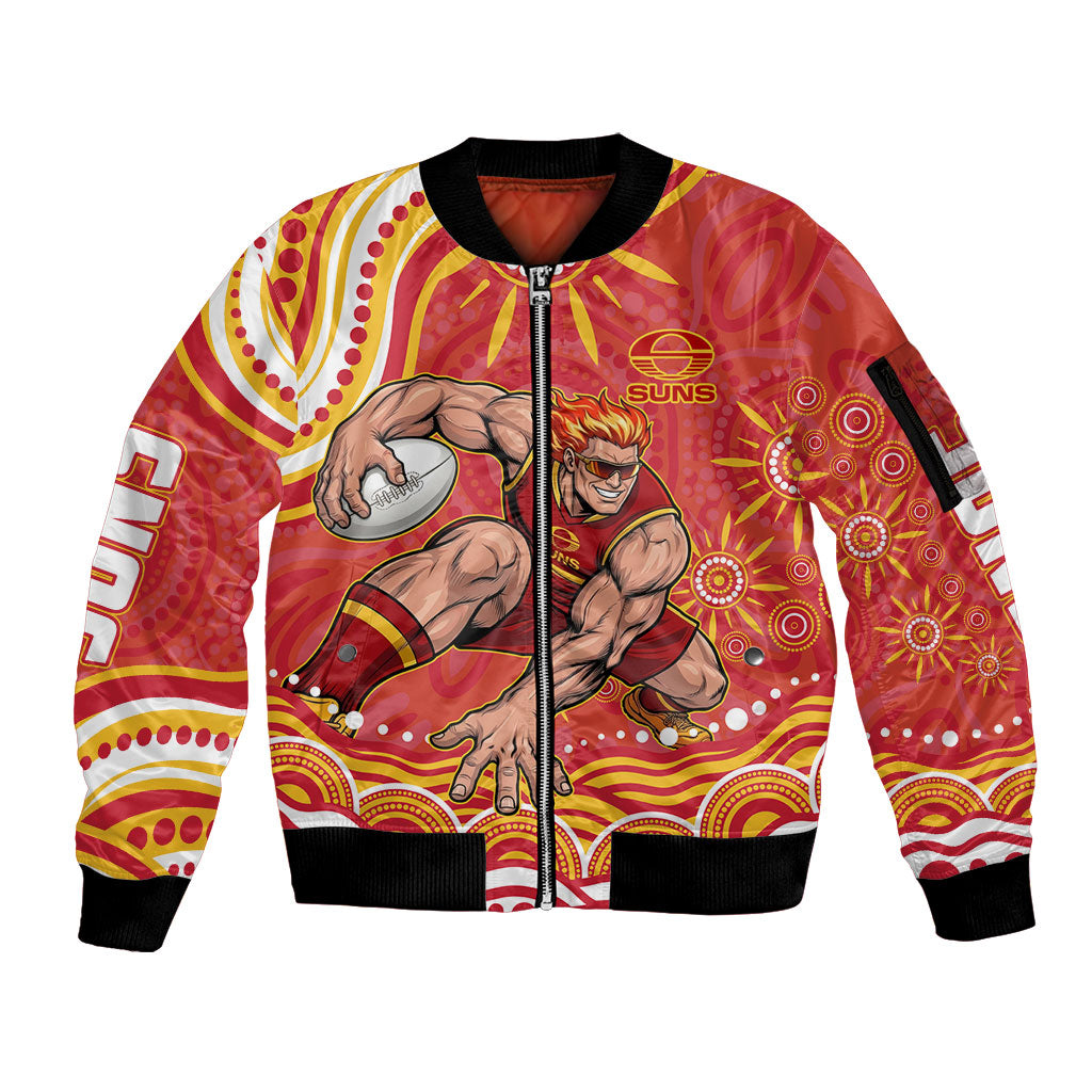 Personalized Gold Coast Suns Mascot Sleeve Zip Bomber Jacket Aboriginal Dot Art - Dreamtime Football Mascot