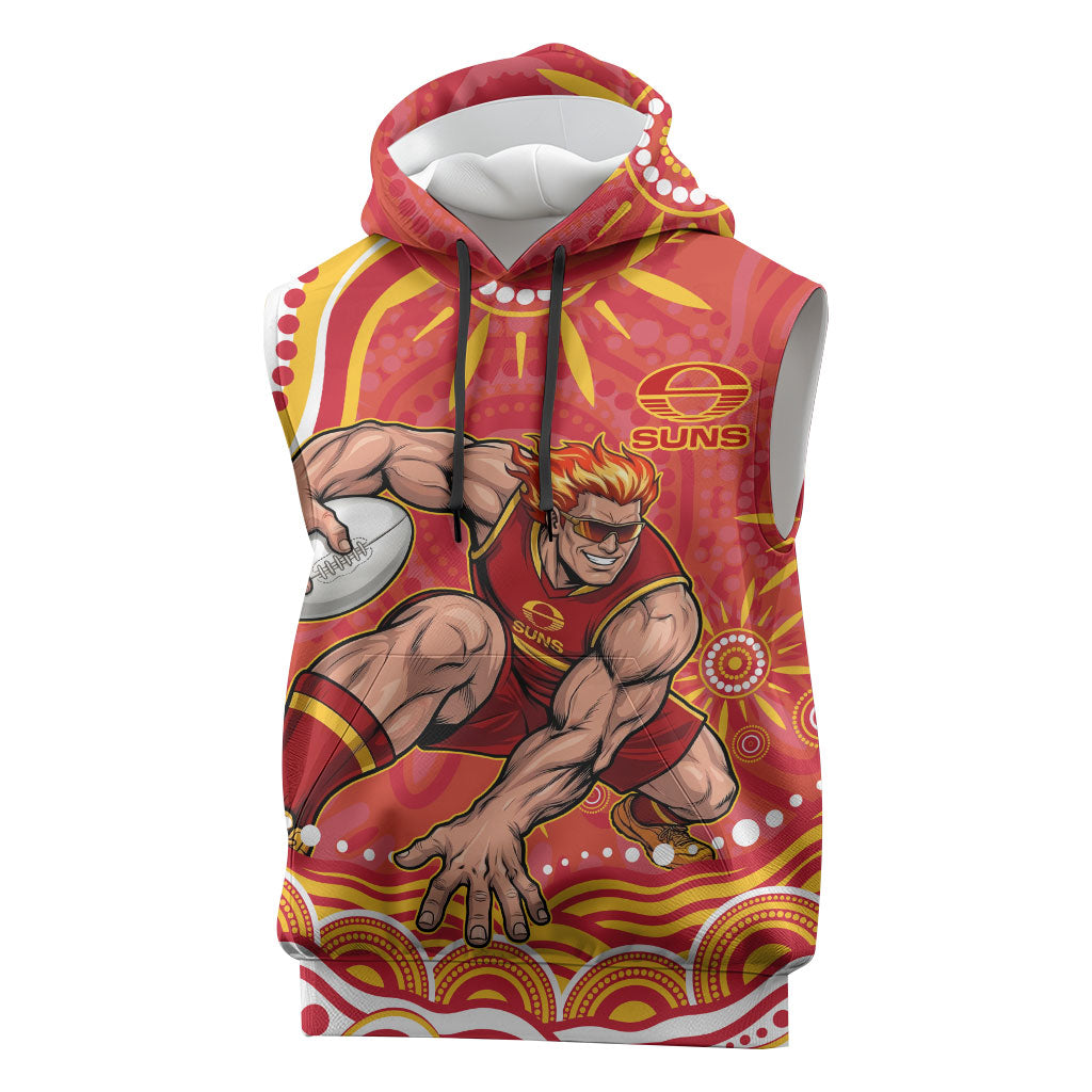 Personalized Gold Coast Suns Mascot Sleeveless Hoodie Aboriginal Dot Art - Dreamtime Football Mascot