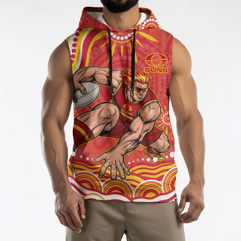 Personalized Gold Coast Suns Mascot Sleeveless Hoodie Aboriginal Dot Art - Dreamtime Football Mascot