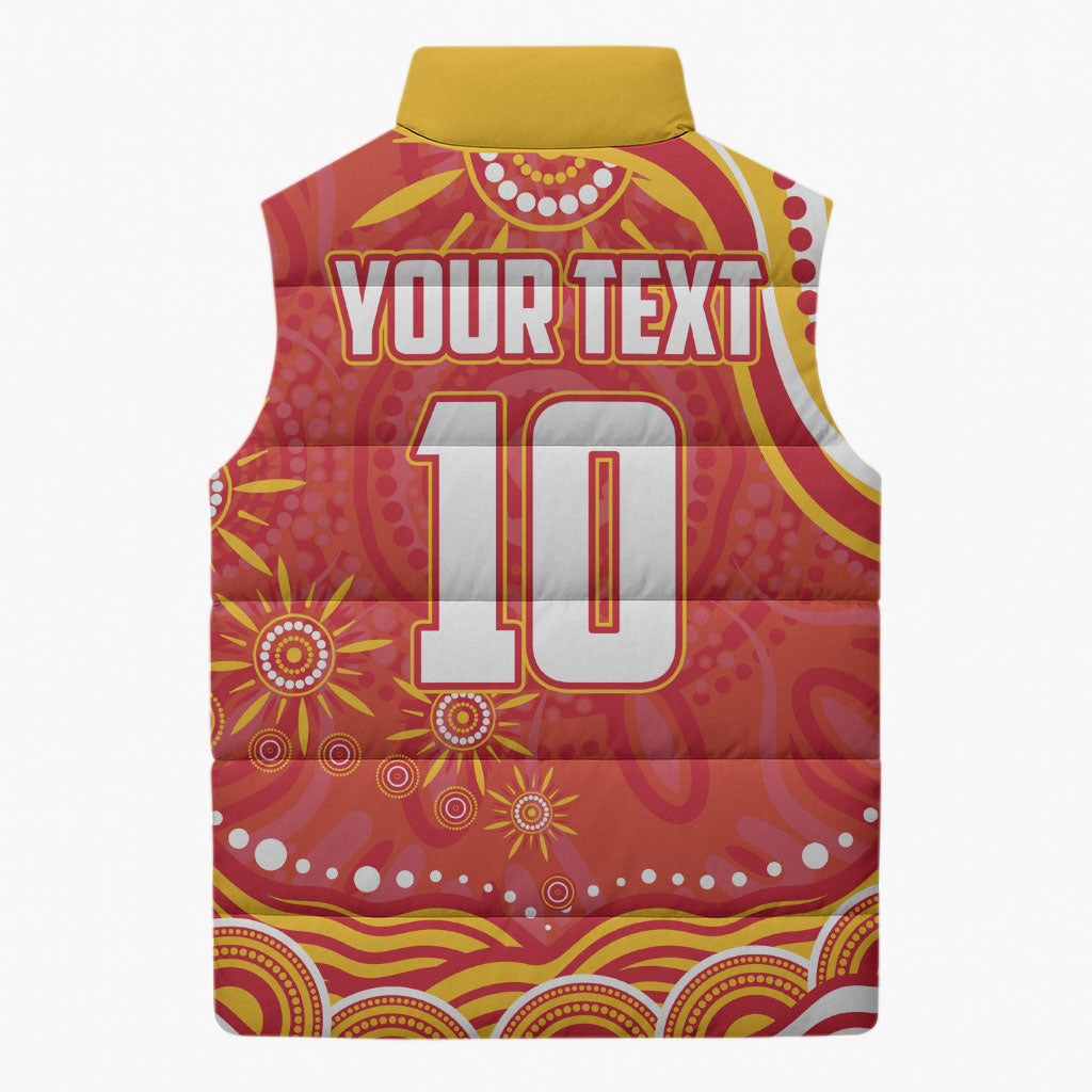 Personalized Gold Coast Suns Mascot Sleeveless Puffer Jacket Aboriginal Dot Art - Dreamtime Football Mascot
