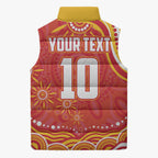 Personalized Gold Coast Suns Mascot Sleeveless Puffer Jacket Aboriginal Dot Art - Dreamtime Football Mascot