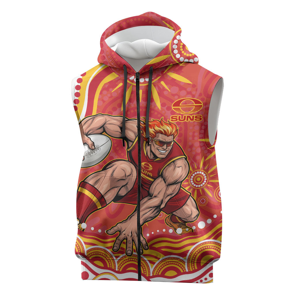 Personalized Gold Coast Suns Mascot Sleeveless Zip Hoodie Aboriginal Dot Art - Dreamtime Football Mascot