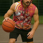 Personalized Gold Coast Suns Mascot Sleeveless Zip Hoodie Aboriginal Dot Art - Dreamtime Football Mascot
