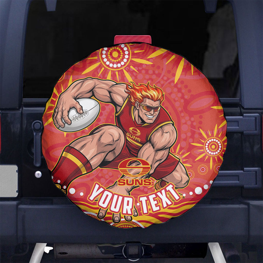 Personalized Gold Coast Suns Mascot Spare Tire Cover Aboriginal Dot Art - Dreamtime Football Mascot
