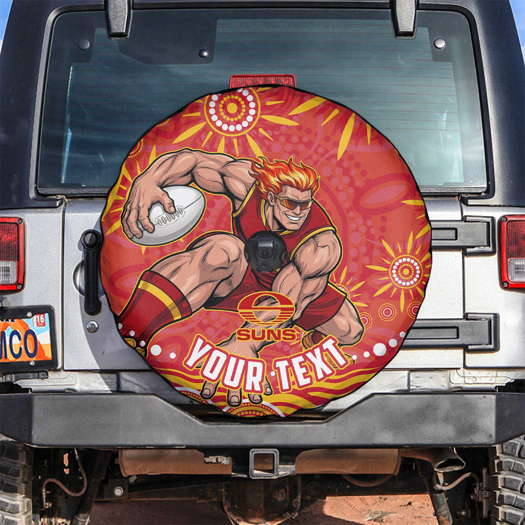 Personalized Gold Coast Suns Mascot Spare Tire Cover Aboriginal Dot Art - Dreamtime Football Mascot
