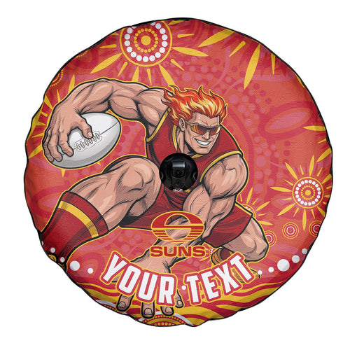 Personalized Gold Coast Suns Mascot Spare Tire Cover Aboriginal Dot Art - Dreamtime Football Mascot
