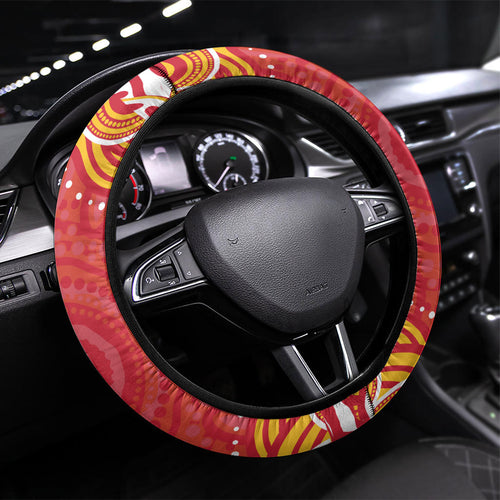Gold Coast Suns Mascot Steering Wheel Cover Aboriginal Dot Art - Dreamtime Football Mascot