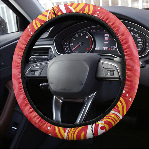 Gold Coast Suns Mascot Steering Wheel Cover Aboriginal Dot Art - Dreamtime Football Mascot