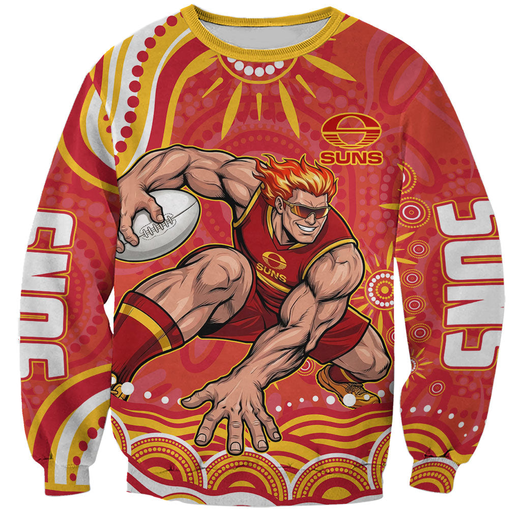 Personalized Gold Coast Suns Mascot Sweatshirt Aboriginal Dot Art - Dreamtime Football Mascot