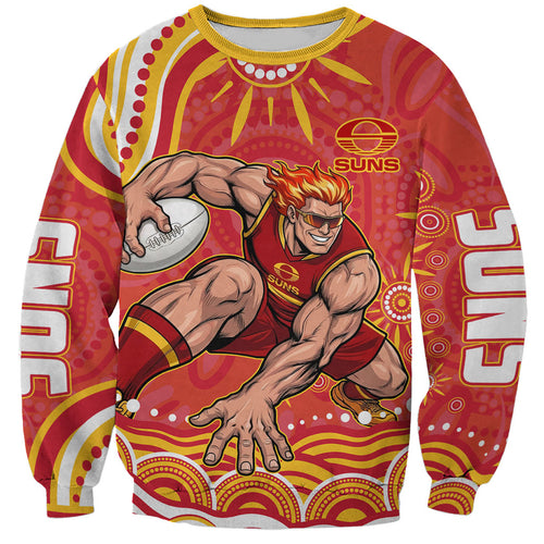 Personalized Gold Coast Suns Mascot Sweatshirt Aboriginal Dot Art - Dreamtime Football Mascot