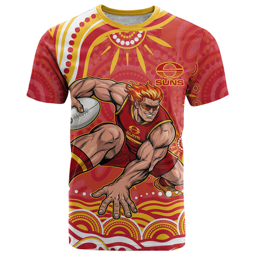 Personalized Gold Coast Suns Mascot T Shirt Aboriginal Dot Art - Dreamtime Football Mascot