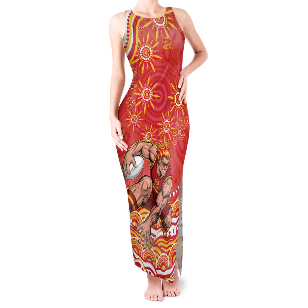 Personalized Gold Coast Suns Mascot Tank Maxi Dress Aboriginal Dot Art - Dreamtime Football Mascot