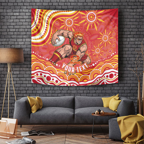 Personalized Gold Coast Suns Mascot Tapestry Aboriginal Dot Art - Dreamtime Football Mascot