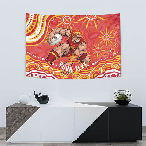 Personalized Gold Coast Suns Mascot Tapestry Aboriginal Dot Art - Dreamtime Football Mascot