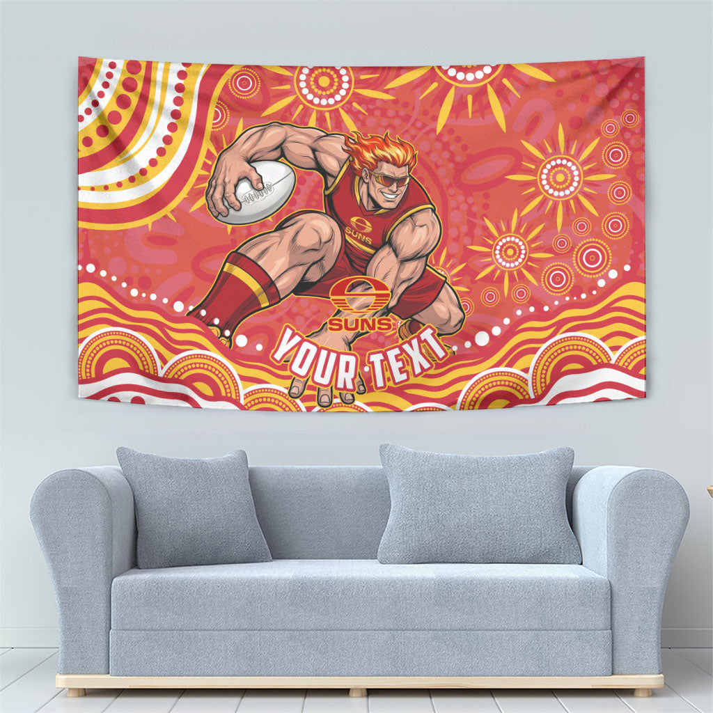 Personalized Gold Coast Suns Mascot Tapestry Aboriginal Dot Art - Dreamtime Football Mascot