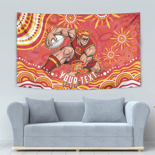 Personalized Gold Coast Suns Mascot Tapestry Aboriginal Dot Art - Dreamtime Football Mascot